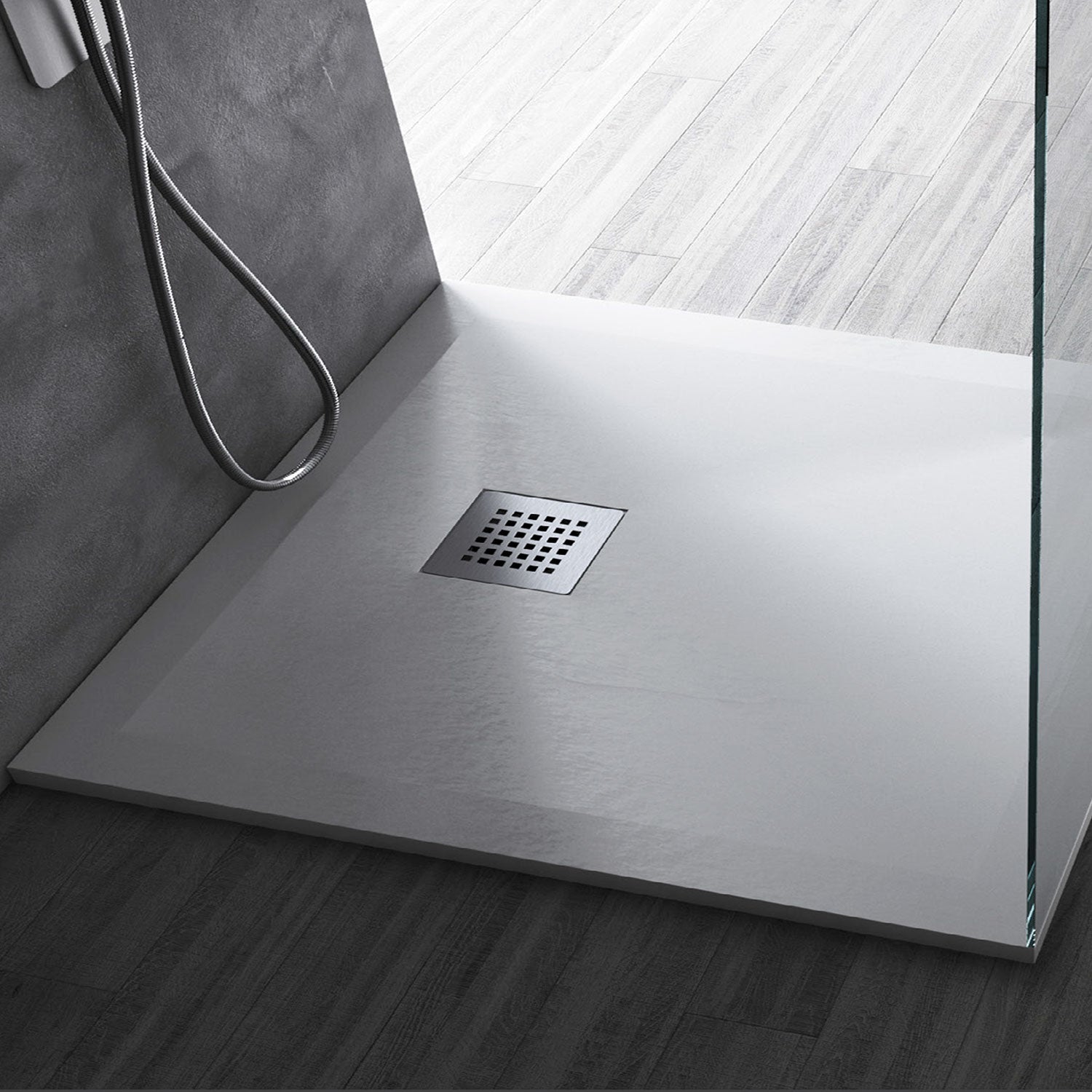 Piatto Doccia quadrato filopavimento 70x70 bianco in resina effetto pietra Emoji riducibile