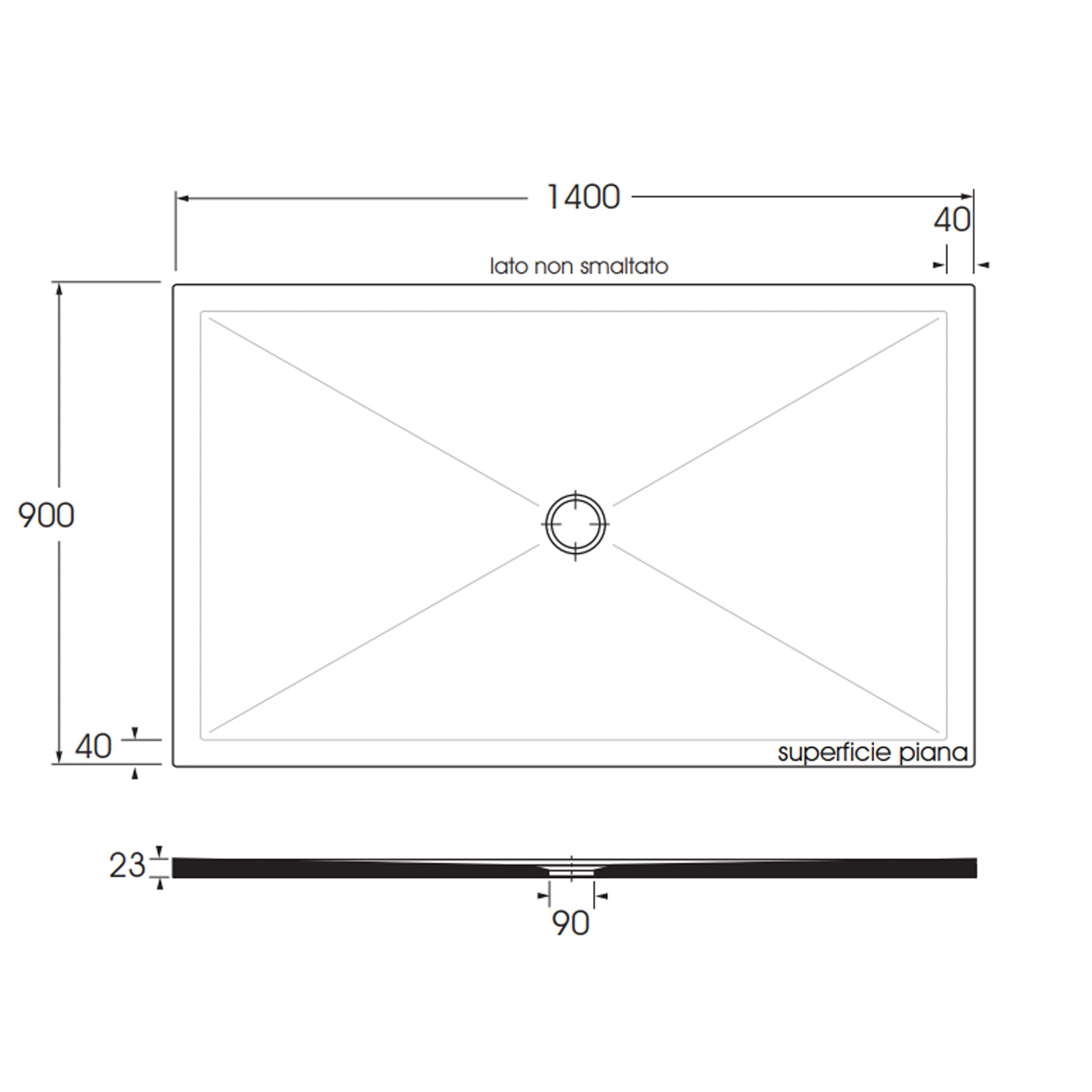 Piatto doccia rettangolare in ceramica modello SoloDue cm 140x90 nero lucido