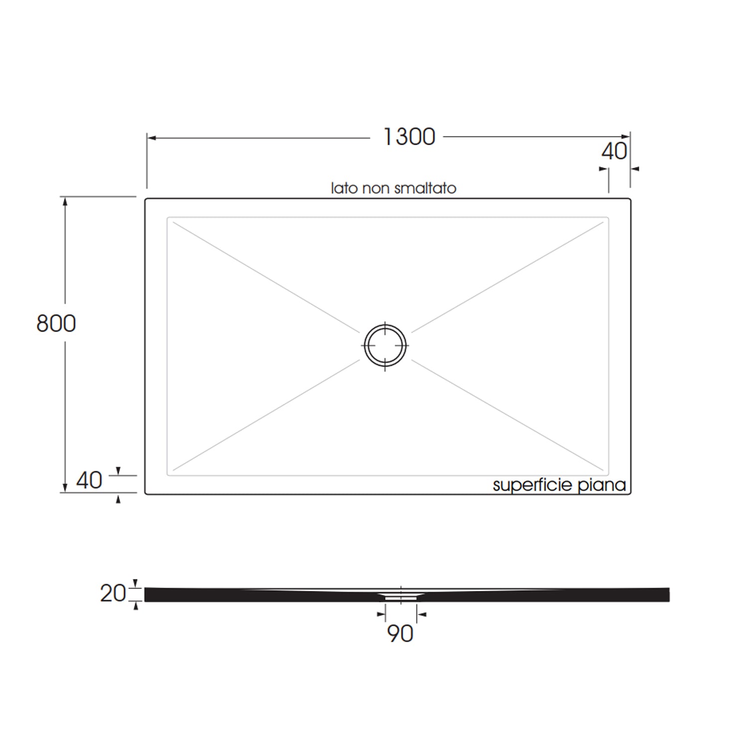 Piatto doccia rettangolare in ceramica modello SoloDue cm 130x80 nero lucido