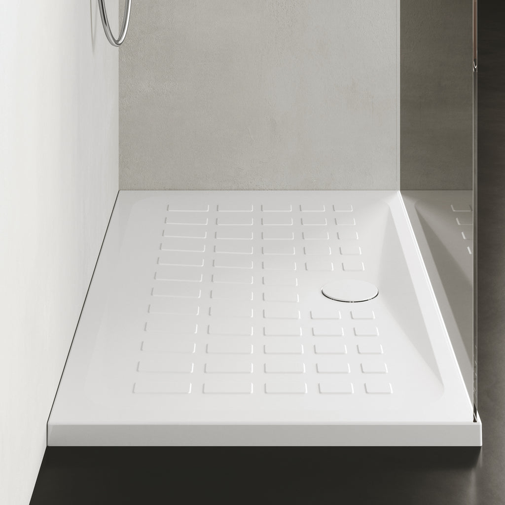 Piatto doccia antiscivolo ceramica bianca lucida Cube 80x80 altezza 4 cm