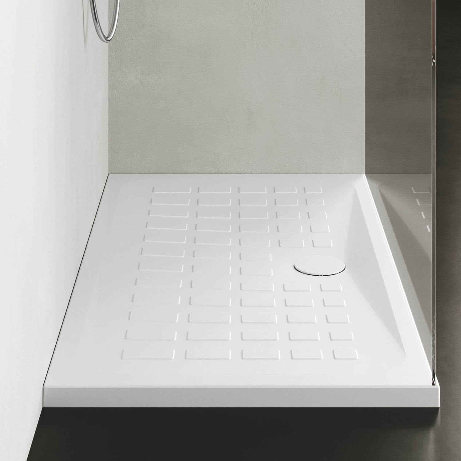 Piatto doccia antiscivolo ceramica bianca lucida Cube 80x80 altezza 4 cm
