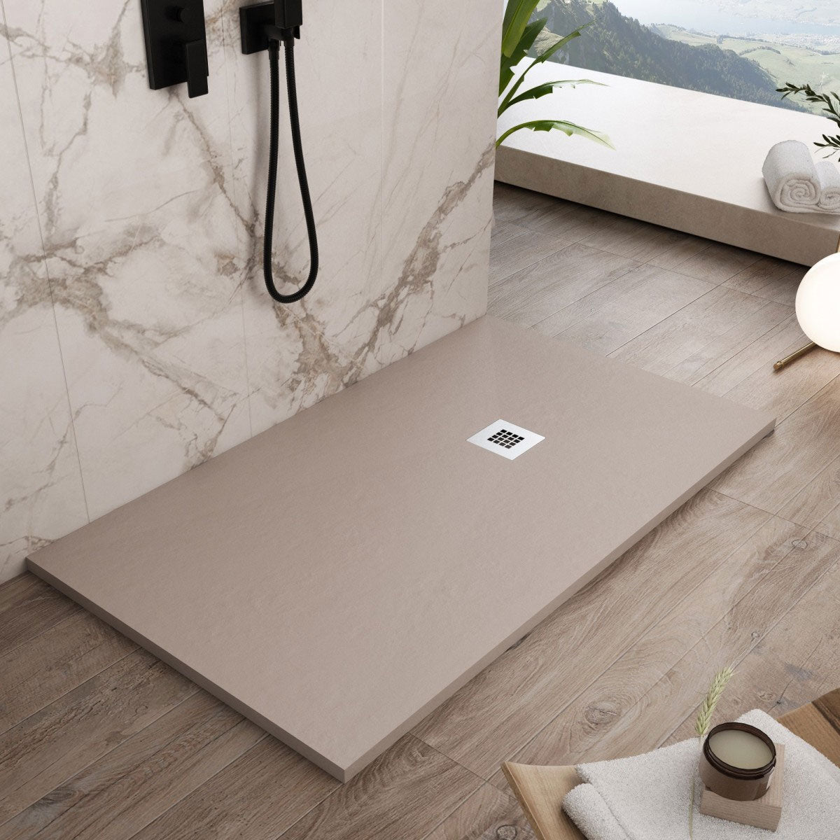 Piatto doccia rettangolare 70x100 in marmoresina sabbia modello Infinity Stone H 2