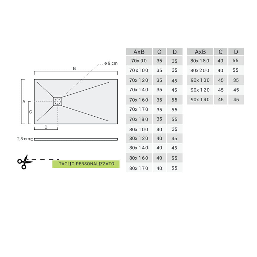 Piatto doccia rettangolare 70x140  in marmoresina sabbia DocciaGo modello Infinity Stone H 2