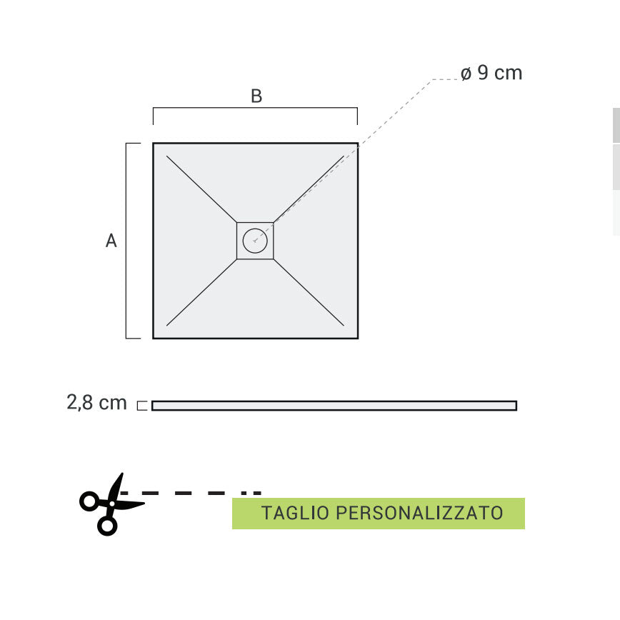Piatto doccia quadrato 90x90 in marmoresina bianco DocciaGo modello Infinity Stone H 2