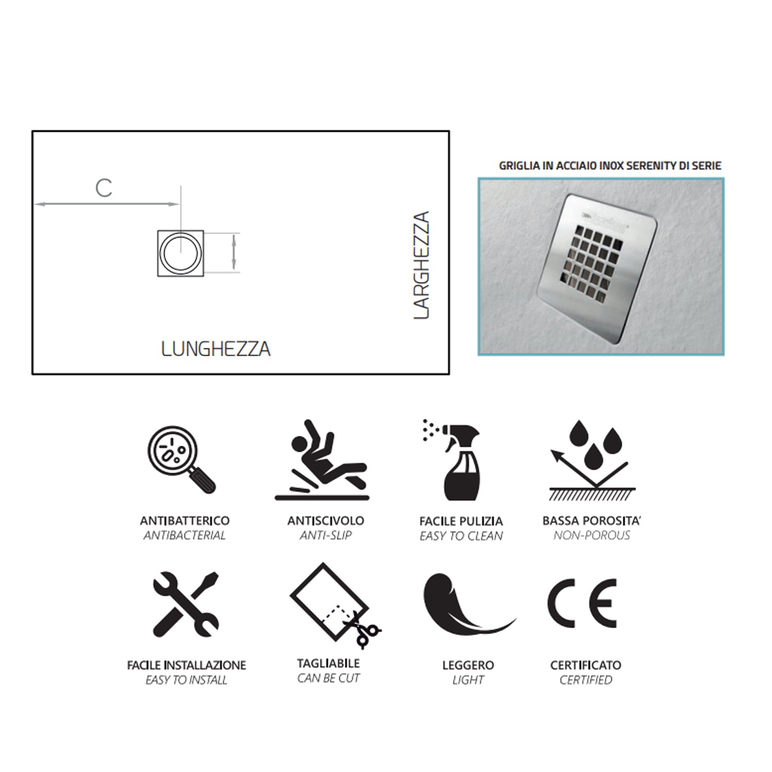 Piatto doccia effetto pietra ntaurale modello Serenity 90x170 cm - Beige