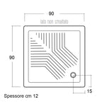 Piatto doccia quadrato in ceramica bianca cm 90x90 con antiscivolo integrato spessore cm 12