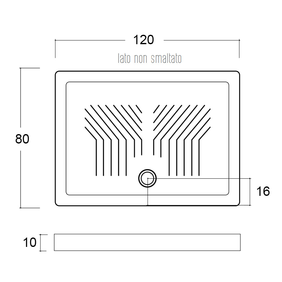 Piatto doccia rettangolare ceramica bianca cm 80x120 con antiscivolo integrato spessore cm 10