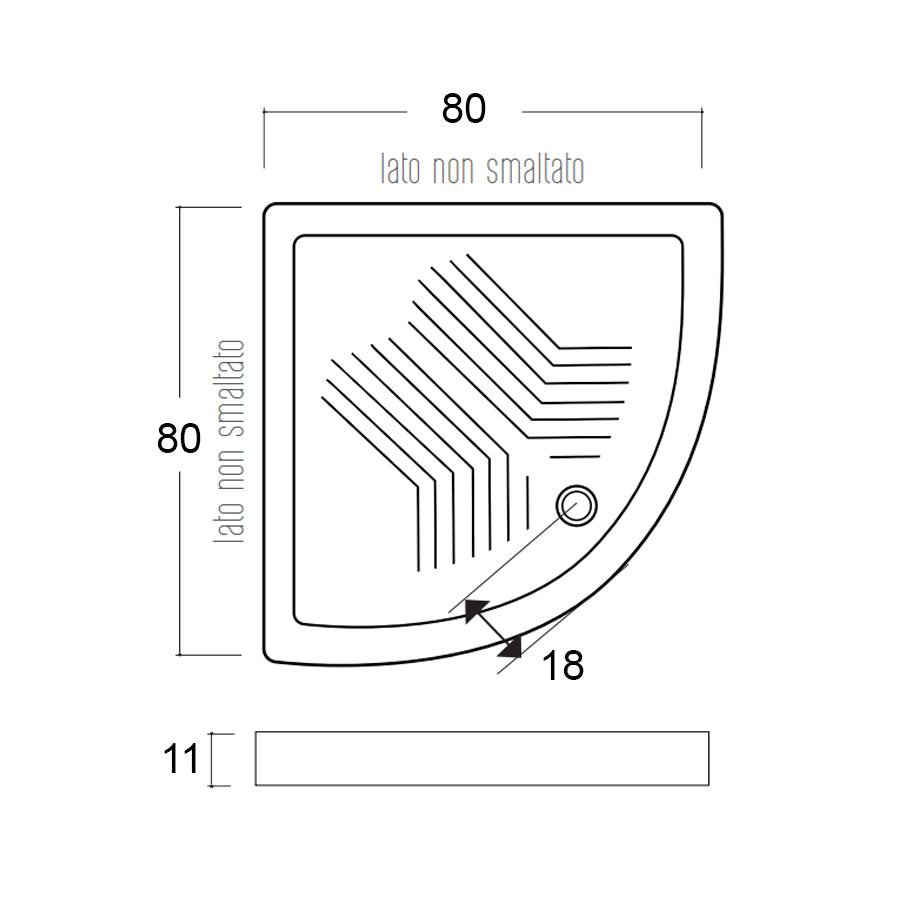 Piatto doccia amgolare ceramica bianca  cm 80x80 con antiscivolo integrato spessore cm 11
