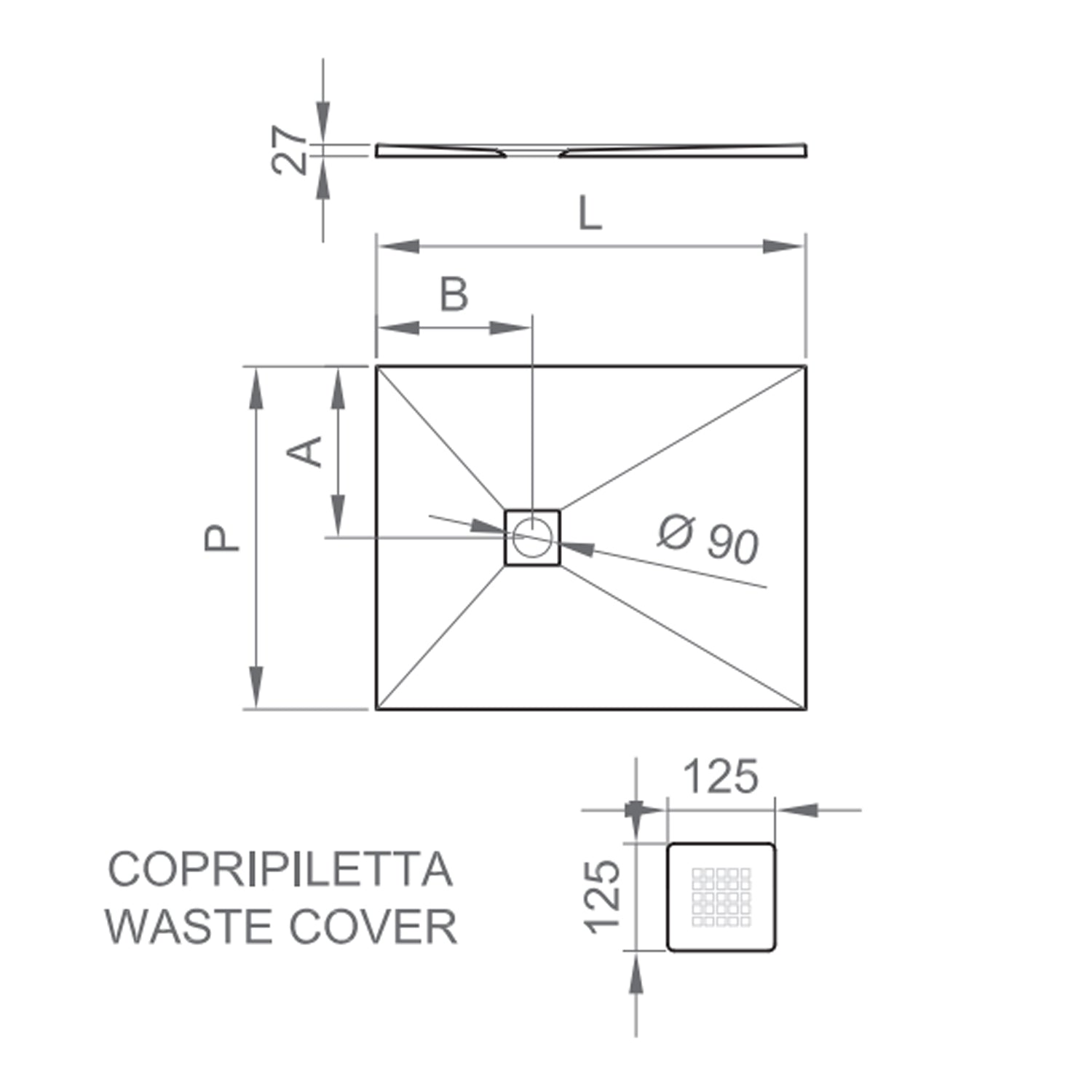 Piatto doccia rettangolare DocciaGo 70x90 cm - Grigio effetto pietra