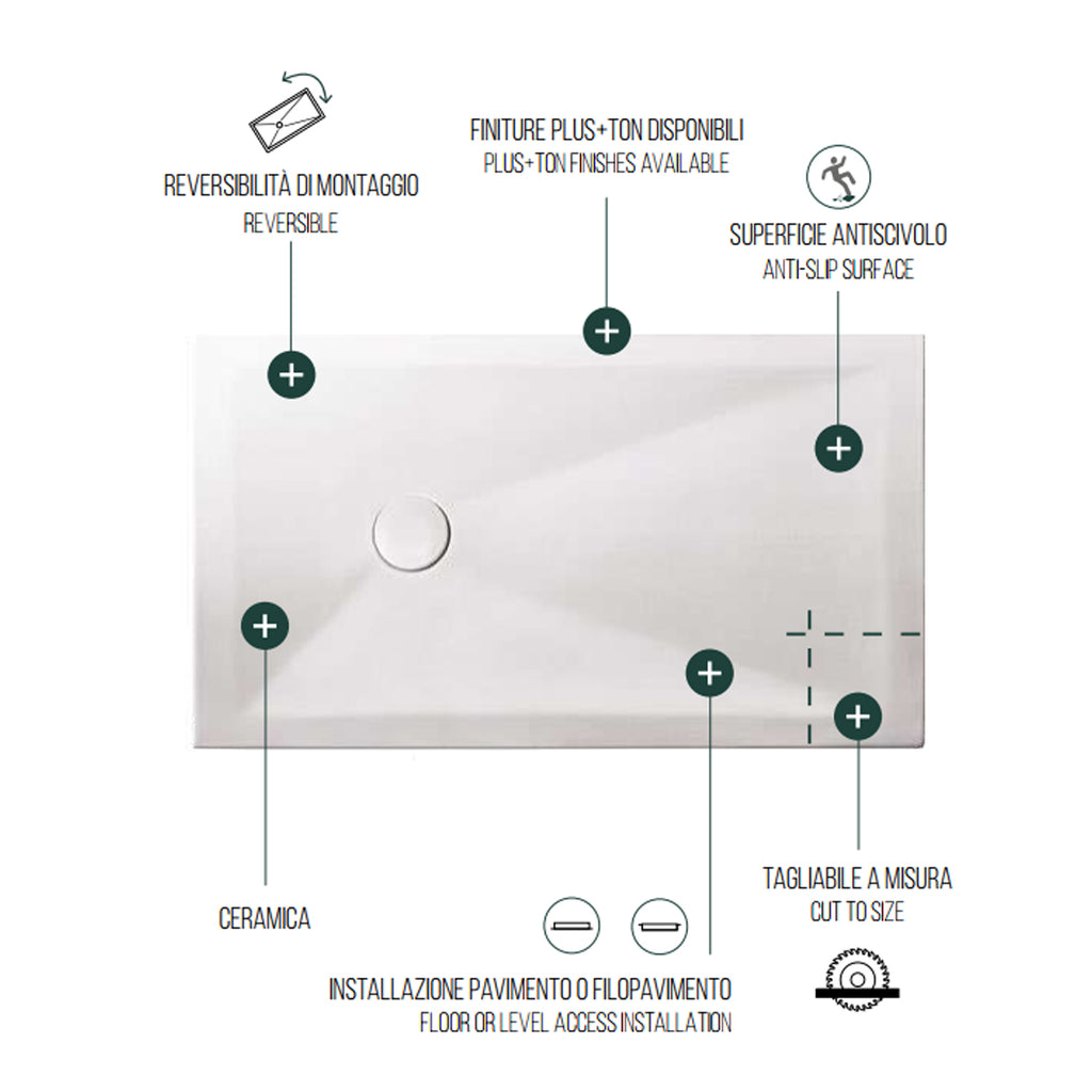 Piatto doccia in ceramica cm 70x100 h3 modello JÃ² di Althea - Bianco Opaco