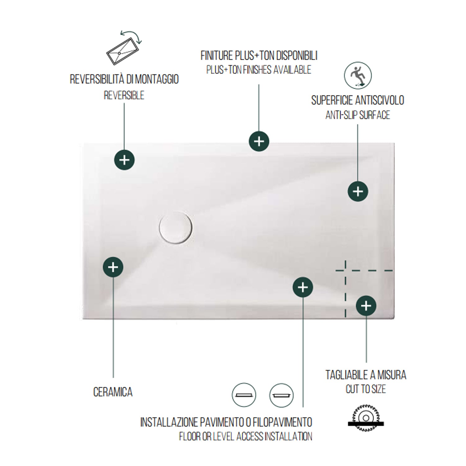 Piatto doccia in ceramica cm 70x120 h3 modello JÃ² di Althea - Bianco Opaco