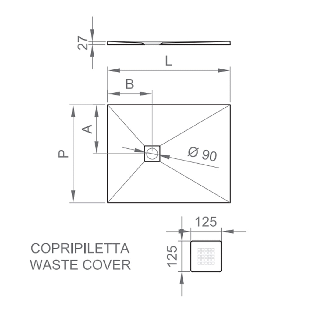 Piatto doccia quadrato DocciaGo 100x100 cm - Grigio effetto pietra
