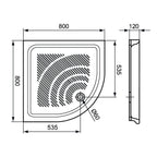 Piatto doccia angolare DocciaGo 80x80 con foro piletta Ã˜ 60 - Bianco