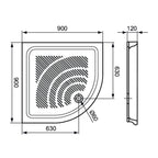 Piatto doccia angolare DocciaGo 90x90 con foro piletta Ã˜ 60 - Bianco