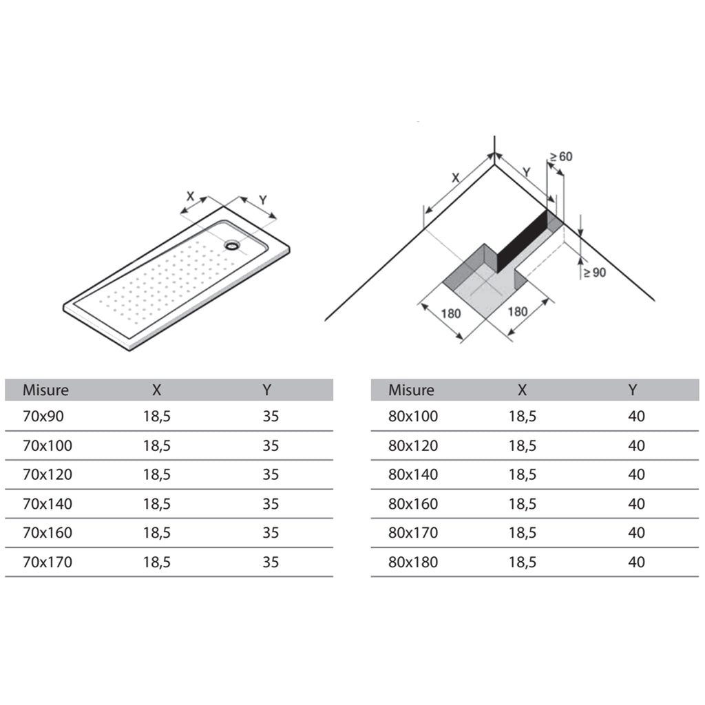 Piatto doccia rettangolare DocciaGo 70x100 cm - Bianco