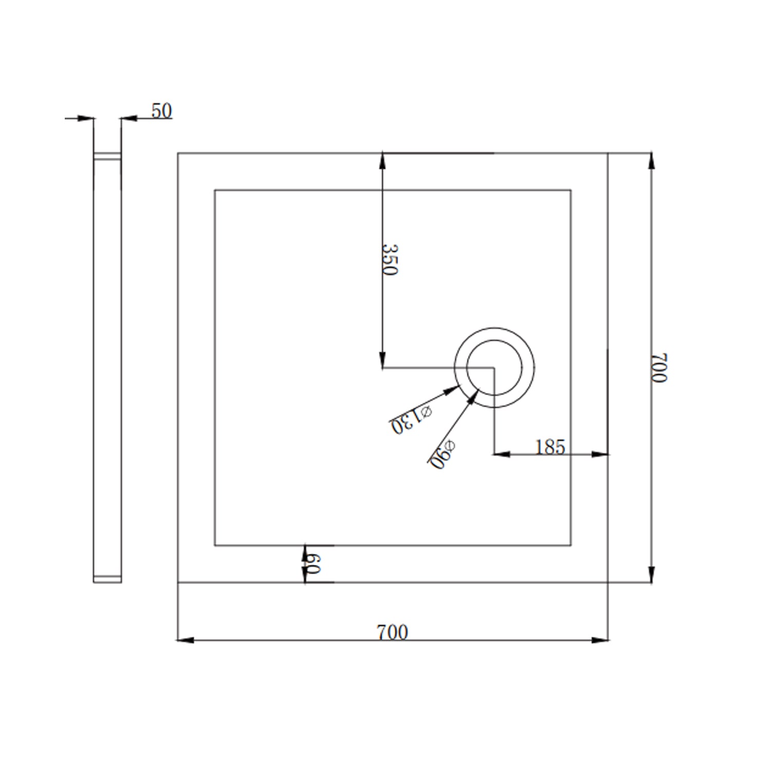 Piatto doccia quadrato DocciaGo 70x70 cm - Bianco