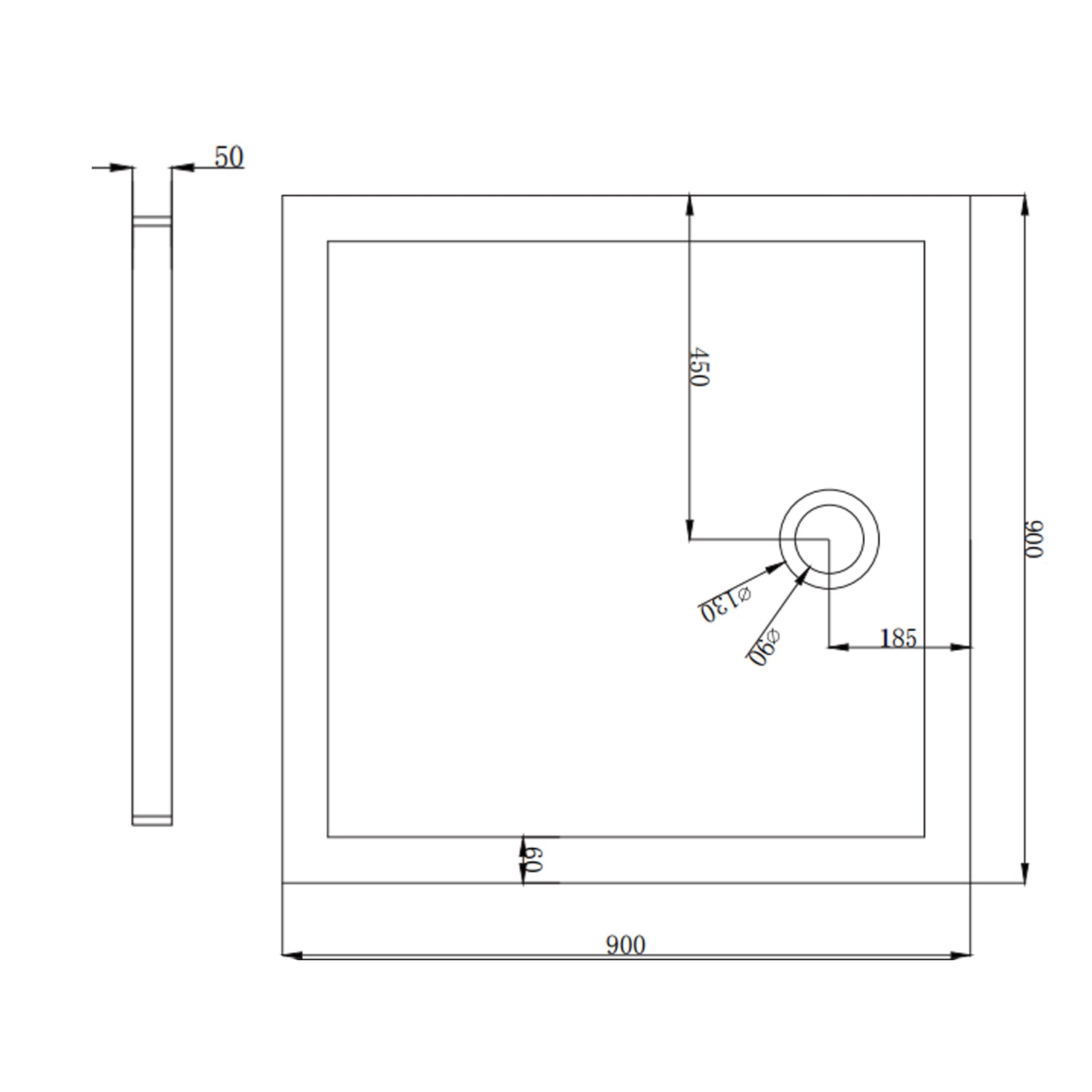 Piatto doccia quadrato DocciaGo 90x90 cm - Bianco