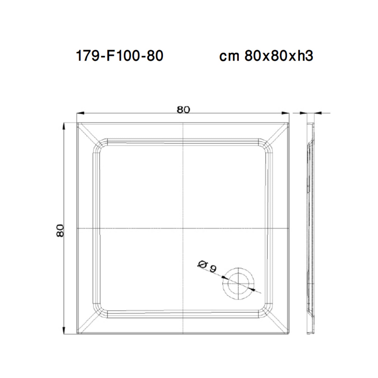 Piatto doccia quadrato cm 80x80 in tecnopolimero strutturale Mr Plate