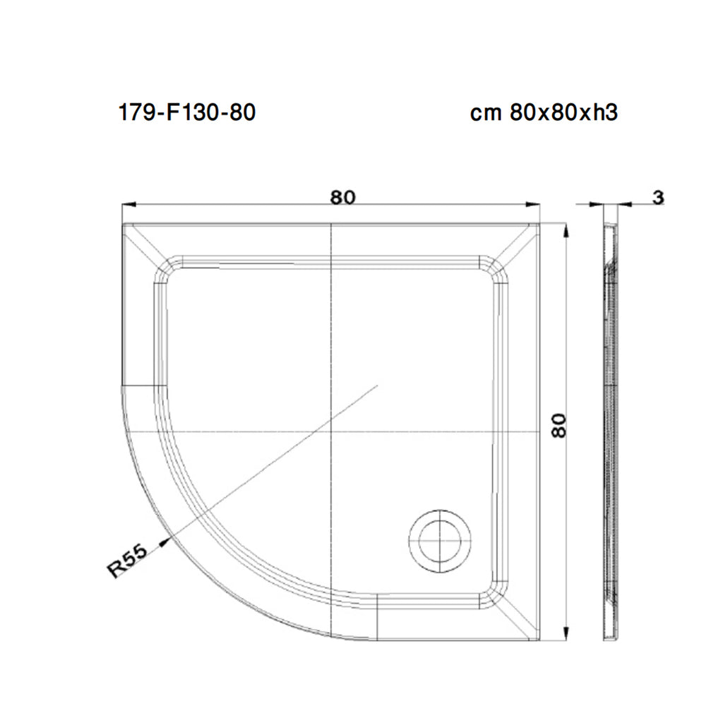 Piatto doccia angolare cm 80x80 in tecnopolimero strutturale Mr Plate