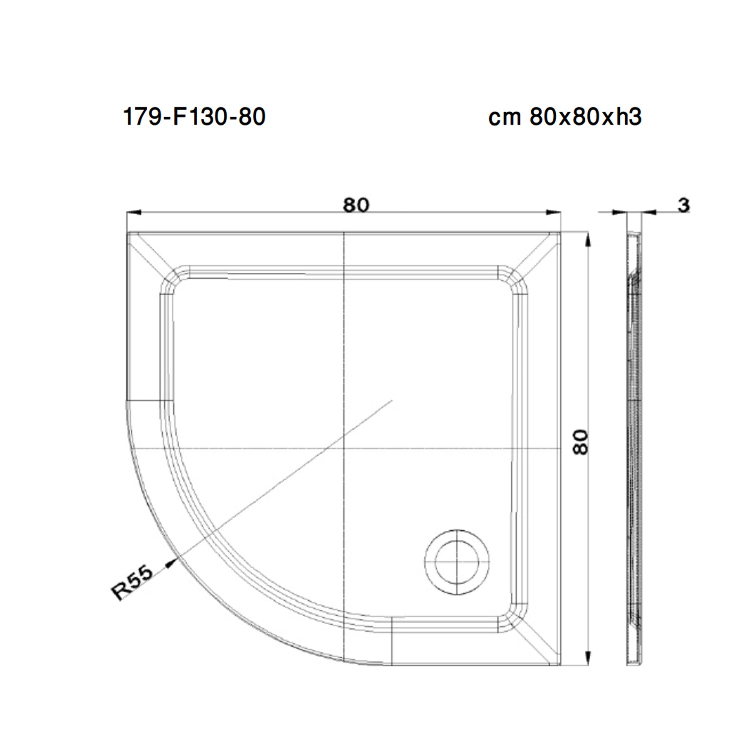 Piatto doccia angolare cm 80x80 in tecnopolimero strutturale Mr Plate