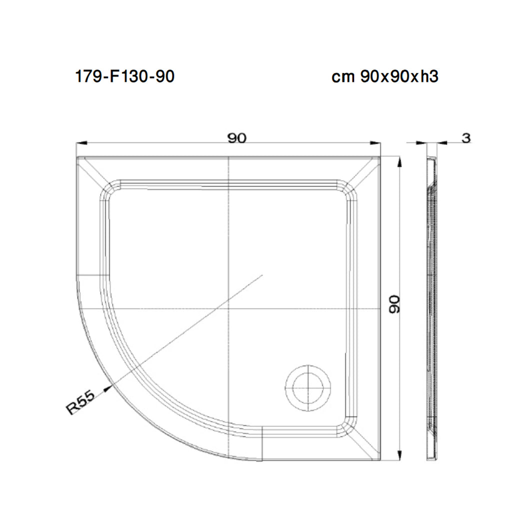 Piatto doccia angolare cm 90x90 in tecnopolimero strutturale Mr Plate
