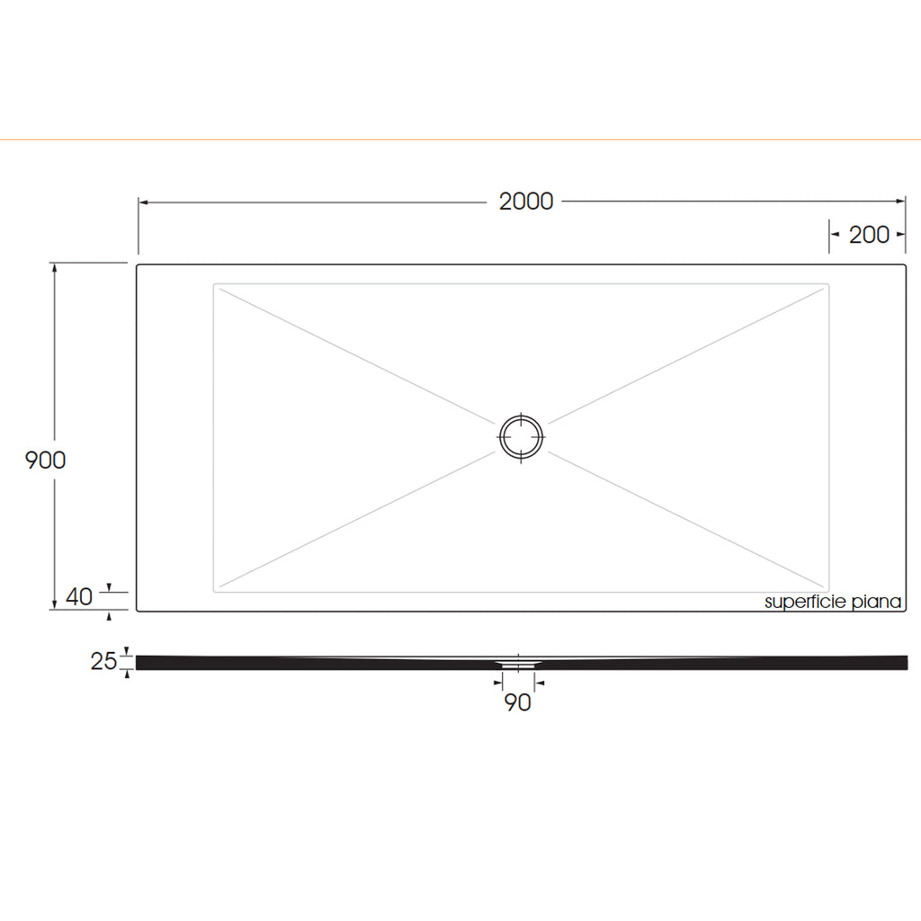 Piatto doccia rettangolare in ceramica modello SoloDue cm 200x90 nero lucido