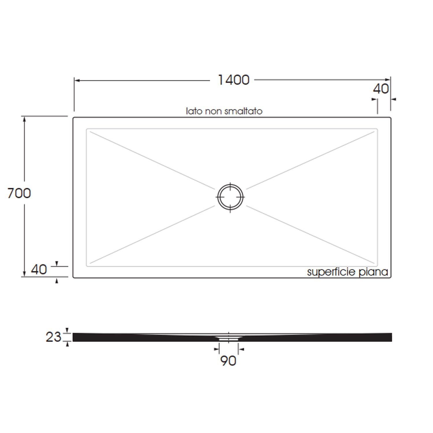 Piatto doccia rettangolare in ceramica modello SoloDue cm 140x70 nero lucido