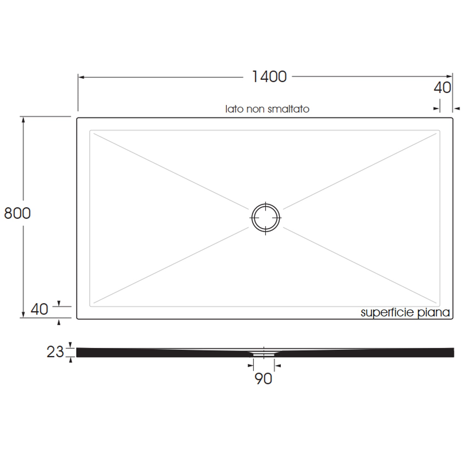 Piatto doccia rettangolare in ceramica modello SoloDue cm 140x80 nero lucido