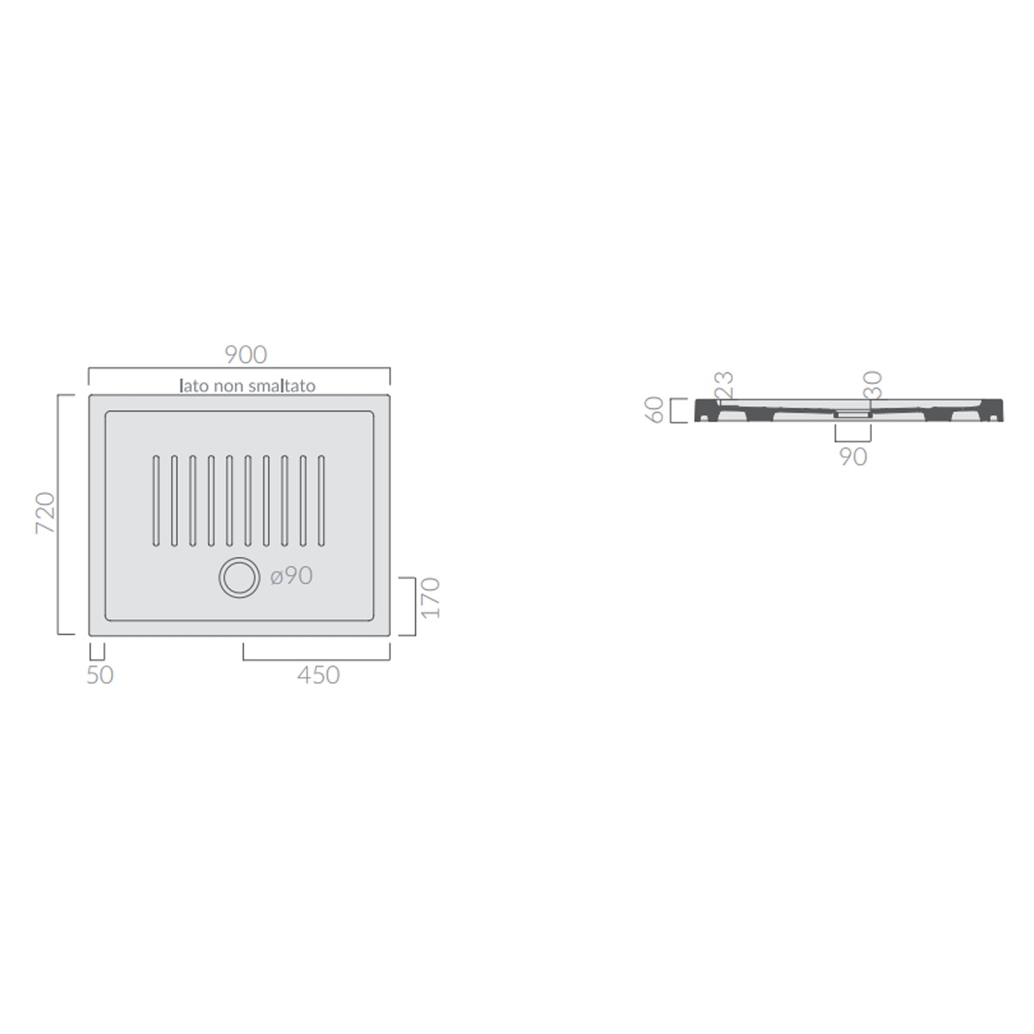 Piatto doccia rettangolare Galassia in ceramica 72x90 cm - Bianco