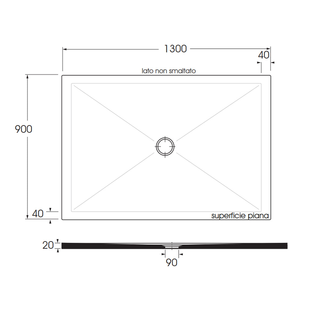 Piatto doccia rettangolare in ceramica modello SoloDue cm 130x90 nero lucido