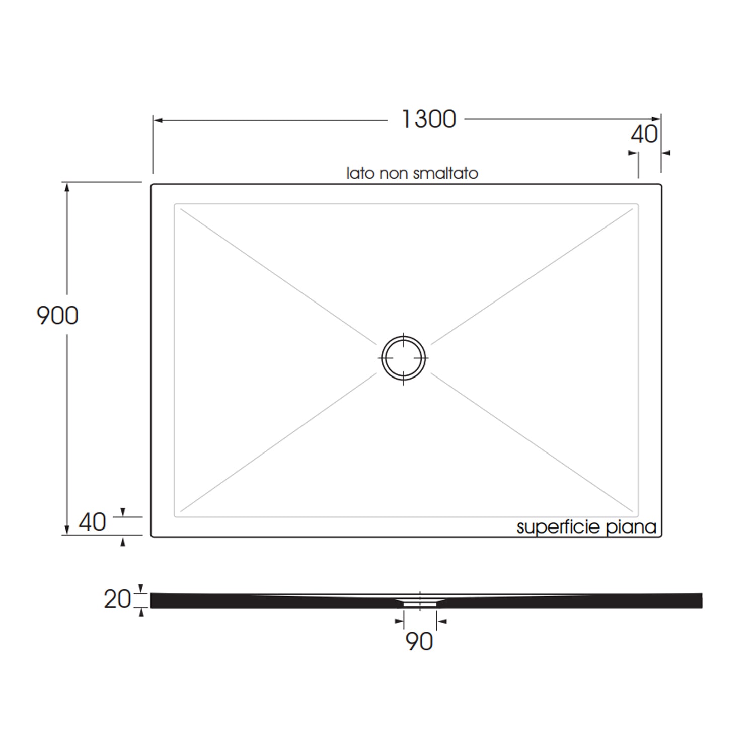 Piatto doccia rettangolare in ceramica modello SoloDue cm 130x90 nero lucido