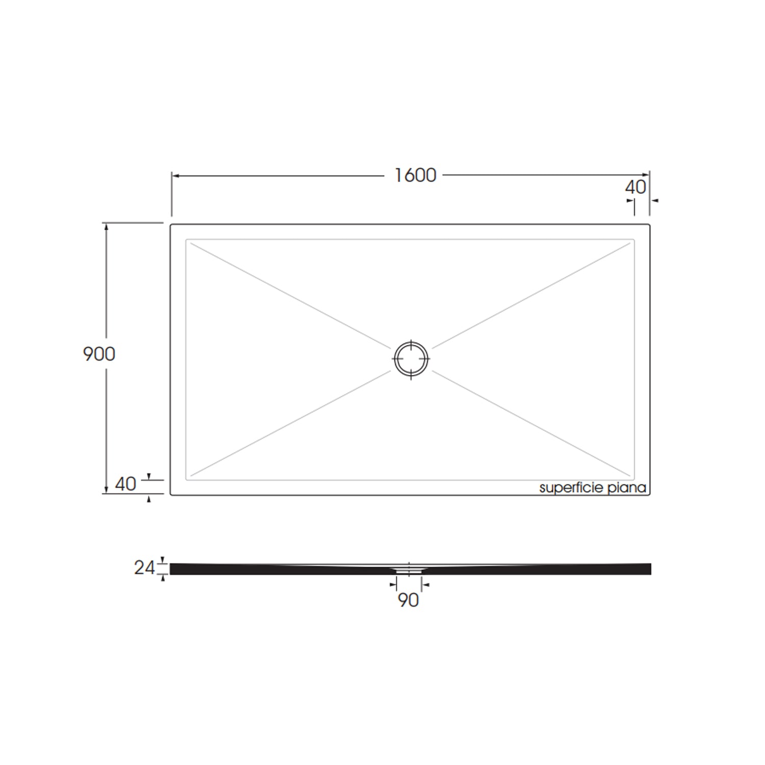 Piatto doccia rettangolare in ceramica modello SoloDue cm 160x90 nero lucido