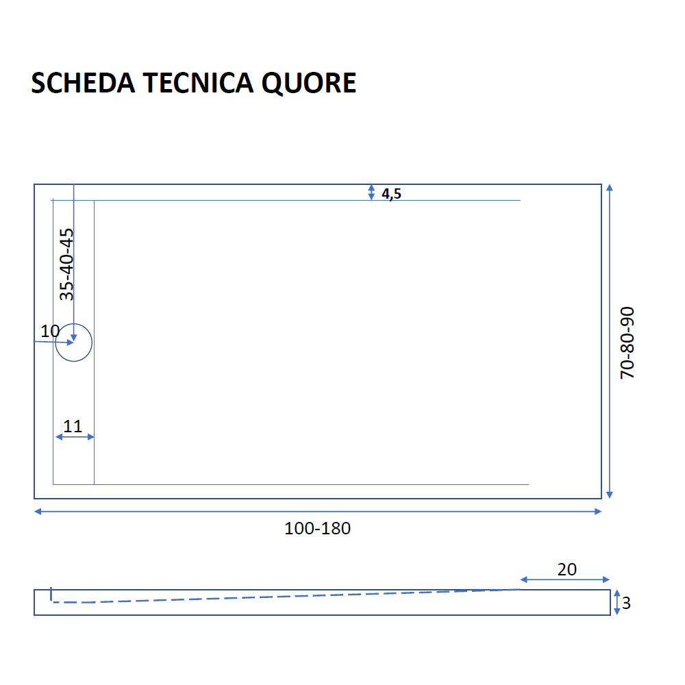 Piatto doccia in gel coat Spirit con griglia in tinta cm 70x100 Bianco Segnale