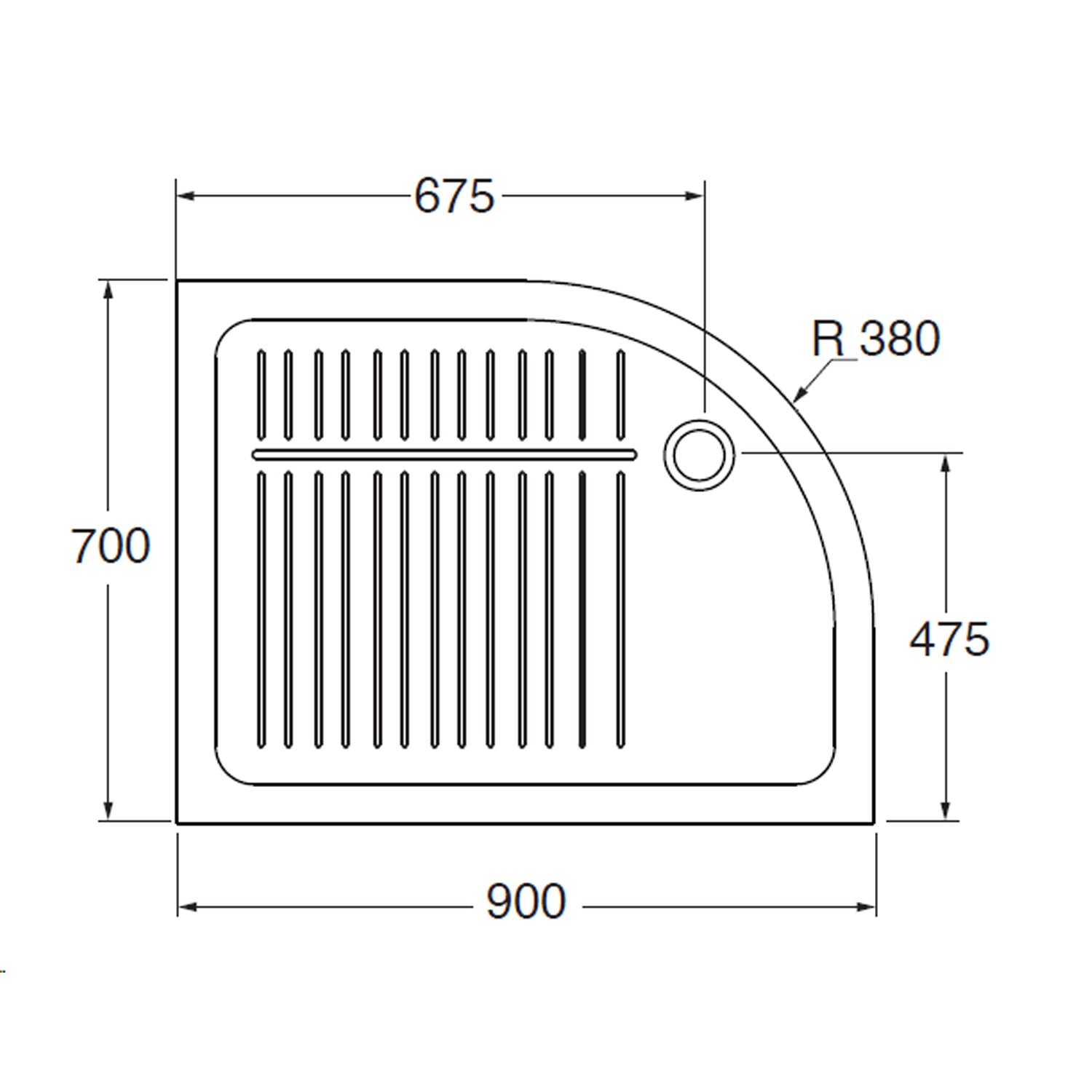 Piatto doccia semicircolare angolo destro 70x90cm h6