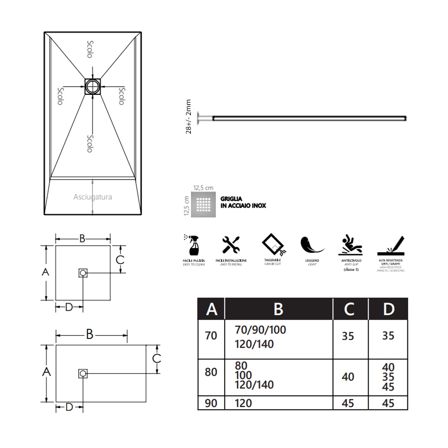Piatto Doccia filopavimento 70x120 cemento in resina effetto pietra Emoji riducibile