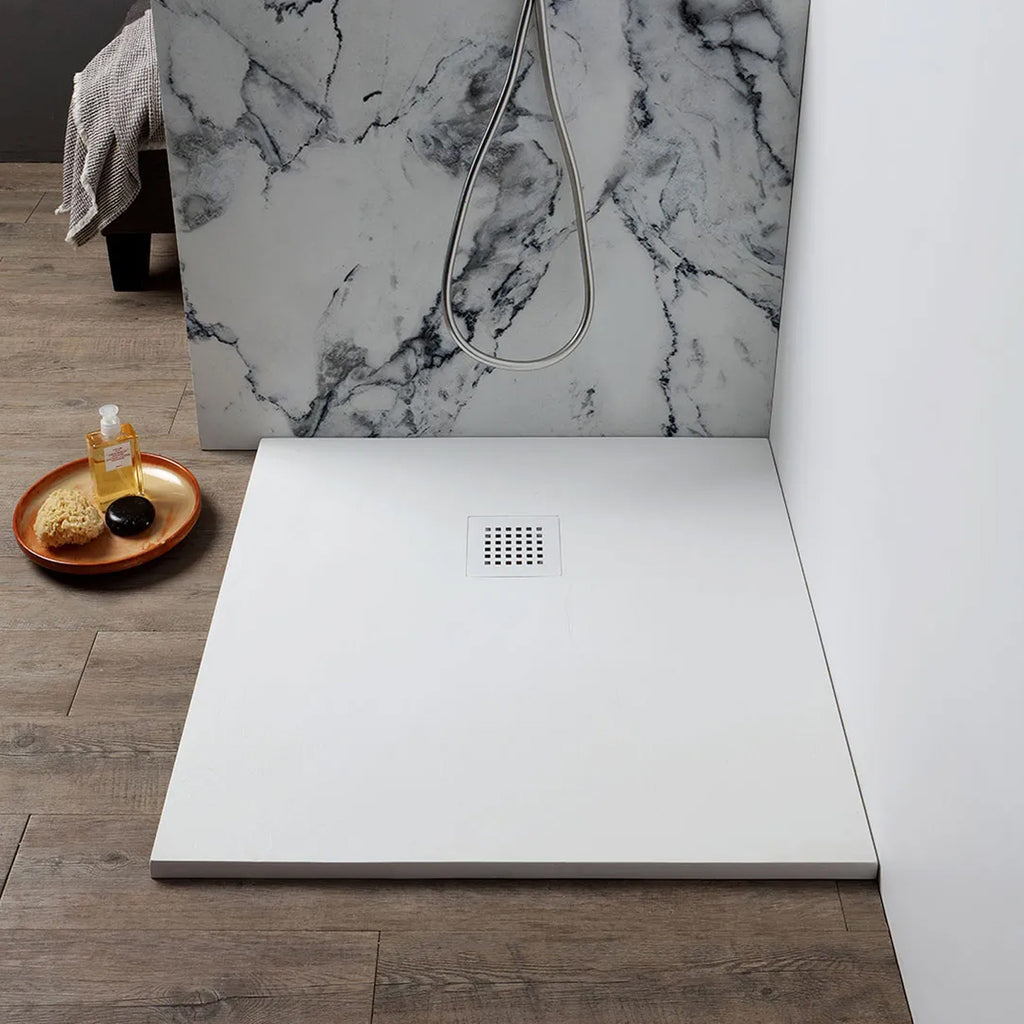 Piatto doccia in resina 70x70 cm effetto Pietra serie Mirage - Bianco