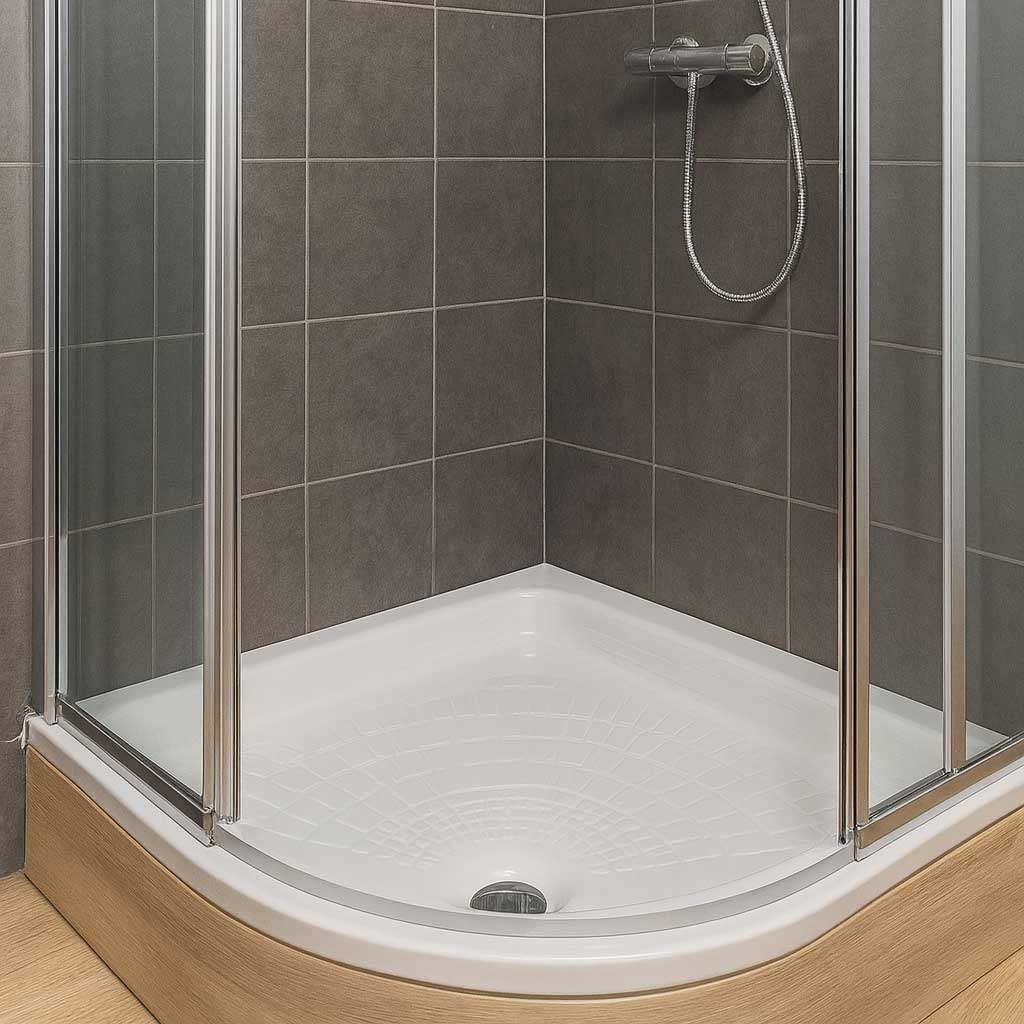 Piatto doccia angolare DocciaGo 90x90 con foro piletta Ã˜ 60 - Bianco