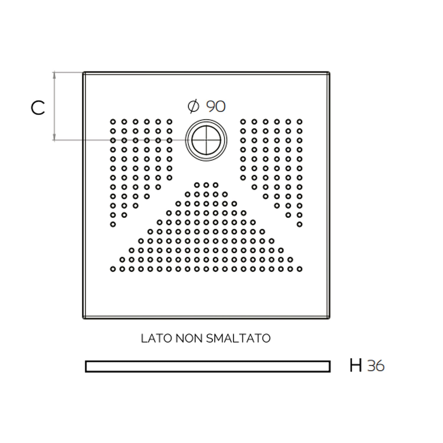 Piatto doccia quadrato in ceramica DocciaGo 90x90 cm - Bianco opaco