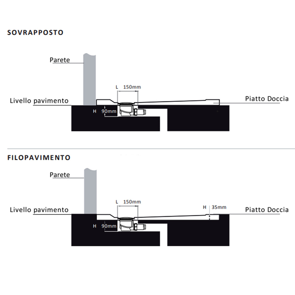 Piletta sifonata per piatti doccia linea Stone Essence Ã˜90 mm