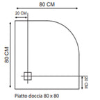 890015 - Piatto doccia semicircolare cm 80x80 in resina effetto pietra â€“ Finitura bianca