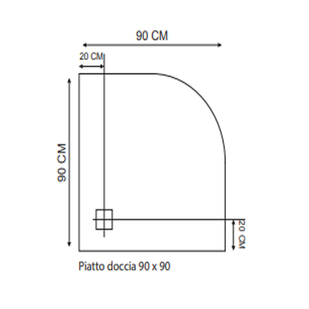 890016 - Piatto doccia semicircolare cm 90x90 in resina effetto pietra â€“ Finitura bianca