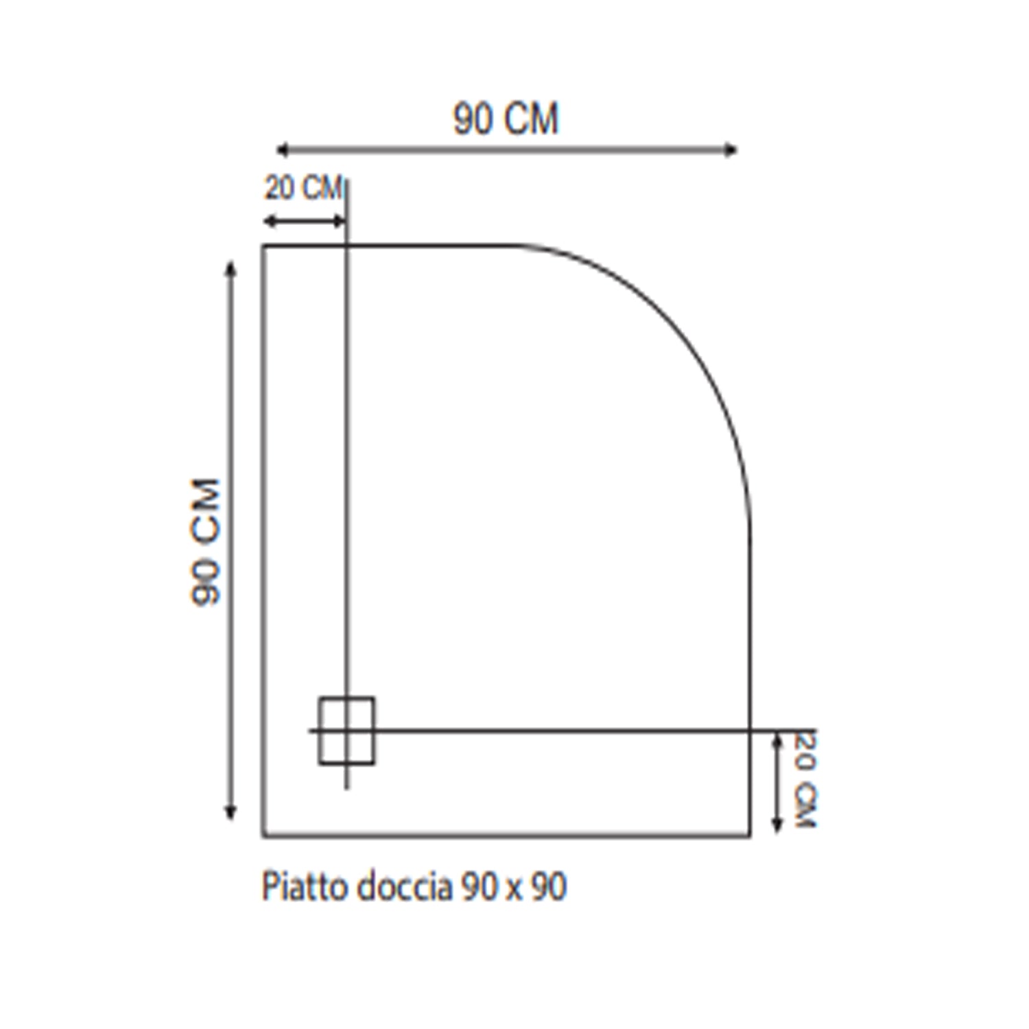 890016 - Piatto doccia semicircolare cm 90x90 in resina effetto pietra â€“ Finitura bianca