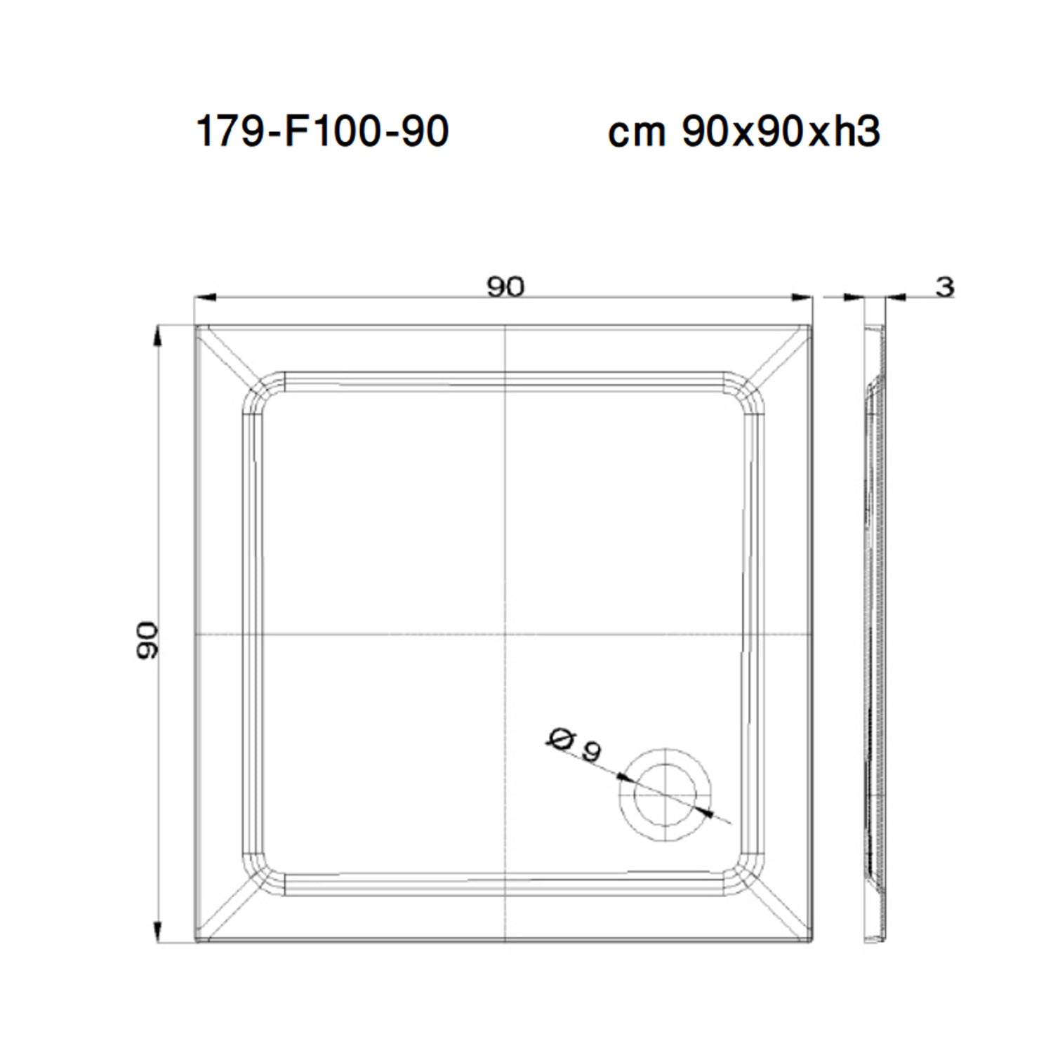 Piatto doccia quadrato cm 90x90 in tecnopolimero strutturale Mr Plate