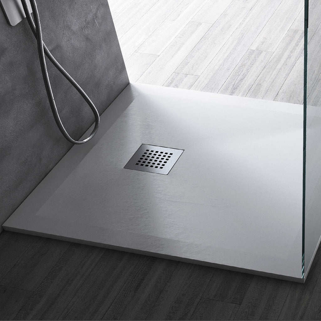 Piatto Doccia filopavimento 70x90 bianco in resina effetto pietra Emoji riducibile