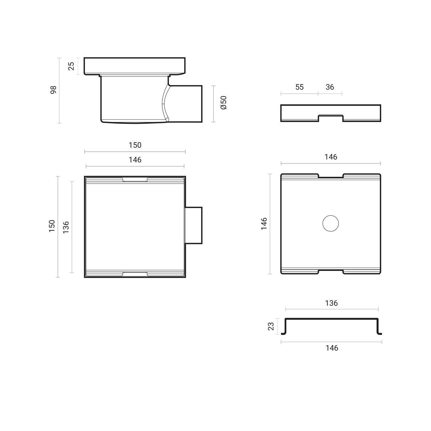 Canalina doccia incasso quadrata 15x15 cm con cover in full inox e scarico antiodore