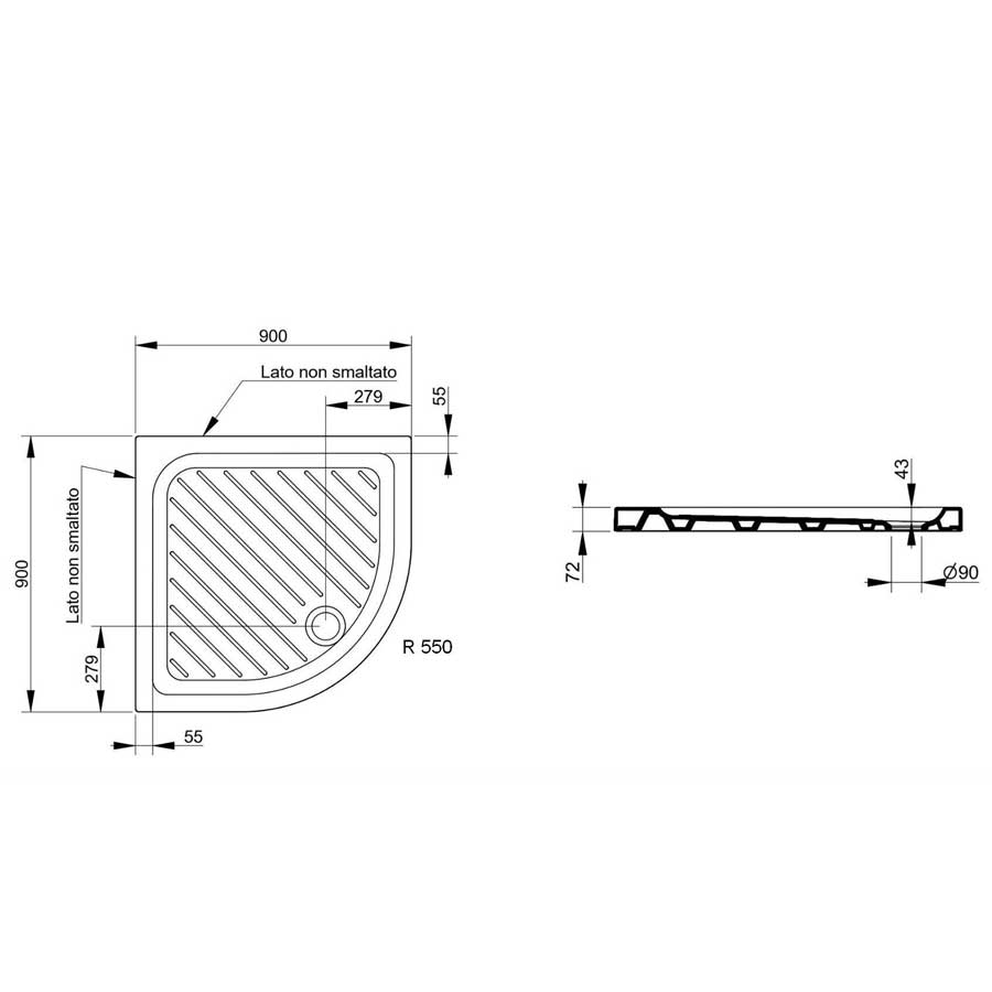 Piatto doccia Dolomite in Ceramica 90x90 Altezza 7 cm semicircolare modello Gemma 2