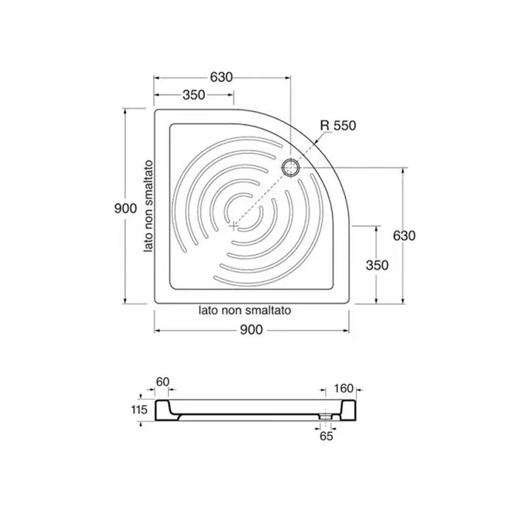 Piatto doccia semicircolare in ceramica Galileo 90x90cm Made in Italy PILETTA NON INCLUSA