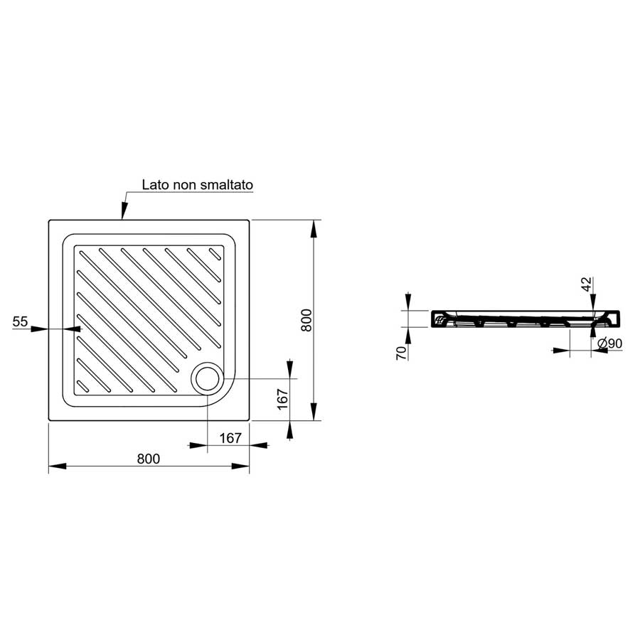 Piatto doccia Dolomite in Ceramica 80x80 Altezza 7 cm quadrato modello Gemma 2