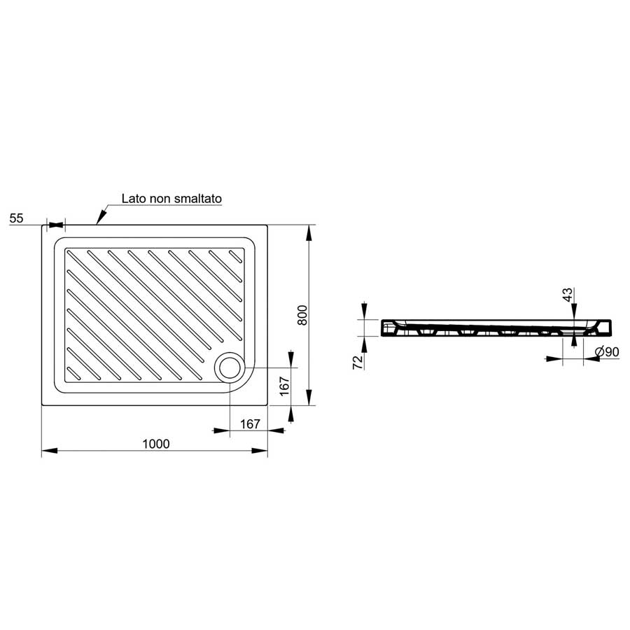 Piatto doccia Dolomite in Ceramica 80x100 Altezza 7 cm rettangolare modello Gemma 2