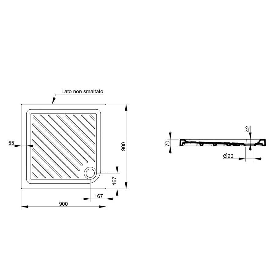 Piatto doccia Dolomite in Ceramica 90x90 Altezza 7 cm quadrato modello Gemma 2